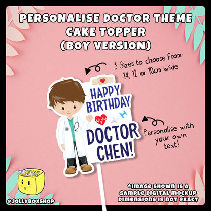 Sample mockup of a Personalized Cute Boy Doctor Medical Theme Cake Topper 