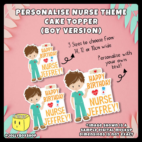 Mockup of a Personalized Cute Boy Nurse Cake Topper in different sizes for different cakes