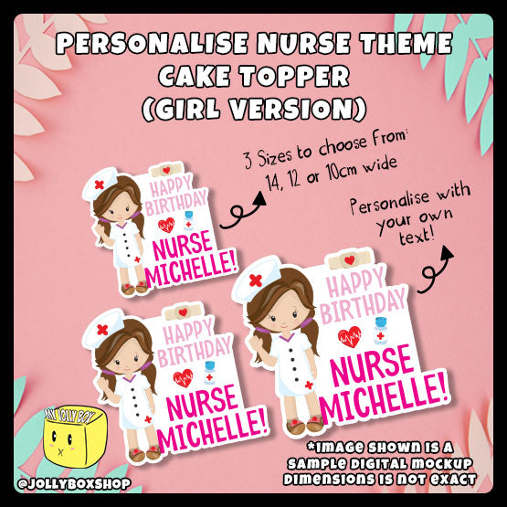 Mockup of Personalize Cute Girl Nurse Cake Topper in different sizes for different cakes