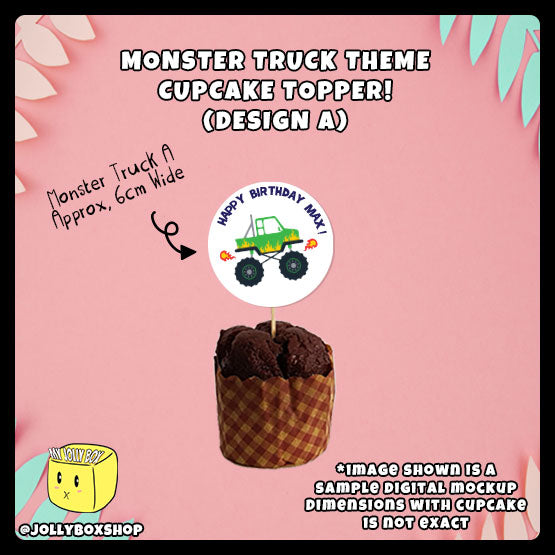 Cute Personalize Monster Truck Theme Cupcake Toppers