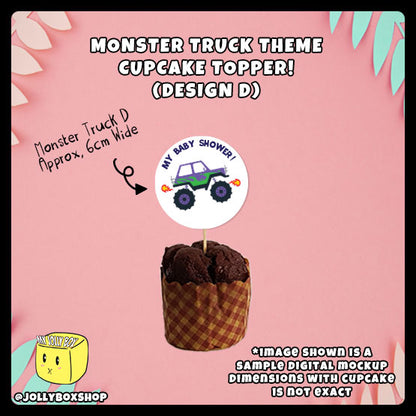 Cute Personalize Monster Truck Theme Cupcake Toppers