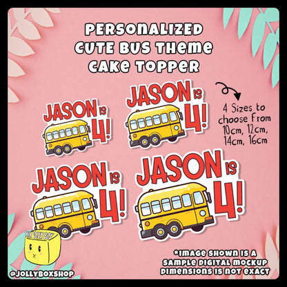 Personalized Cute Bus Theme Cake Topper