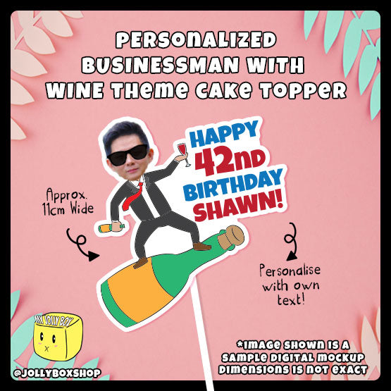 Personalized Businessman with Wine Theme with Photo Cake Topper