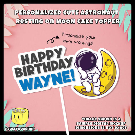 Personalized Cute Astronaut Resting on Moon Cake Topper