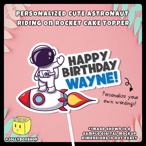 Personalized Cute Astronaut Riding on Rocket Cake Topper