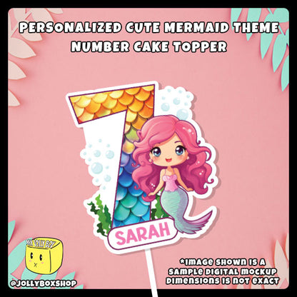 Personalized Cute Mermaid with Number Cake Topper