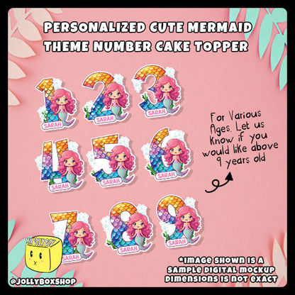Personalized Cute Mermaid with Number Cake Topper