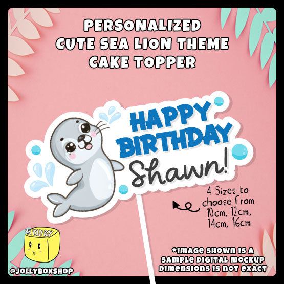 Personalized Cute Sea Lion Theme Cake Topper