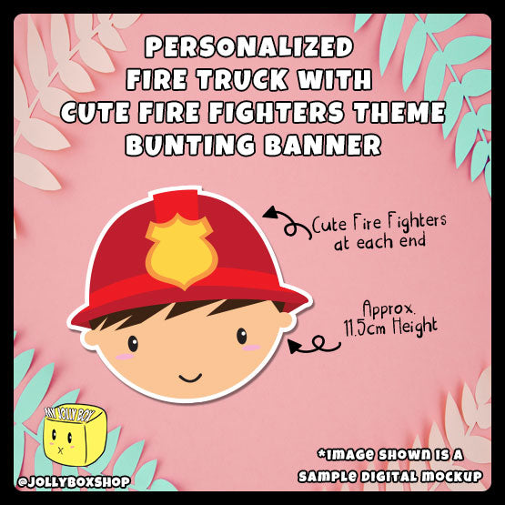 Personalized Fire Trucks with Cute Firefighters Theme Bunting Banners