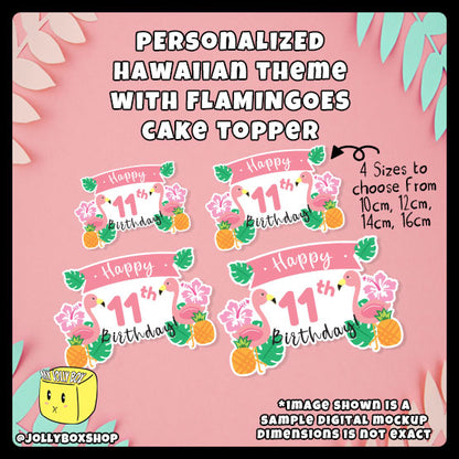 Personalized Hawaiian Theme with Flamingoes Cake Topper
