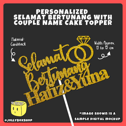 Personalized Selamat Bertunang with Couple Name Cake Topper
