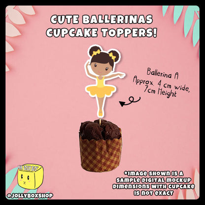 Digital Mockup of Cute Ballerina A Cupcake Topper with Dimensions