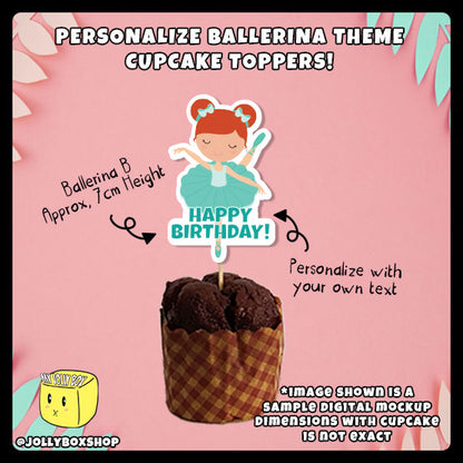 Digital Mockup of Personalize Design B Ballerina Theme Cupcake Topper