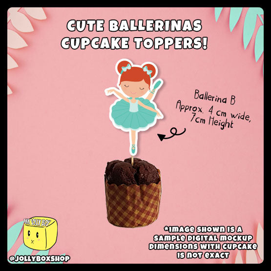 Digital Mockup of Cute Ballerina B Cupcake Topper with Dimensions