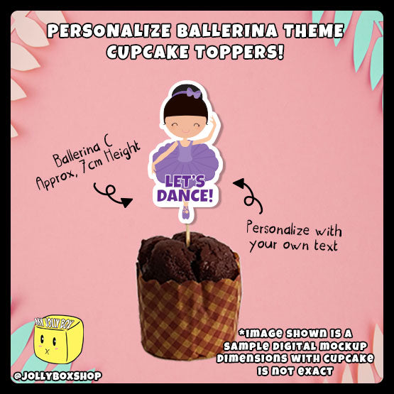 Digital Mockup of Personalize Design C Ballerina Theme Cupcake Topper