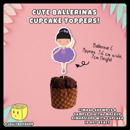 Digital Mockup of Cute Ballerina C Cupcake Topper with Dimensions