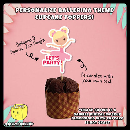 Digital Mockup of Personalize Design D Ballerina Theme Cupcake Topper