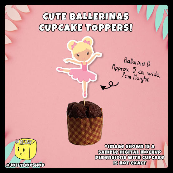 Digital Mockup of Cute Ballerina D Cupcake Topper with Dimensions