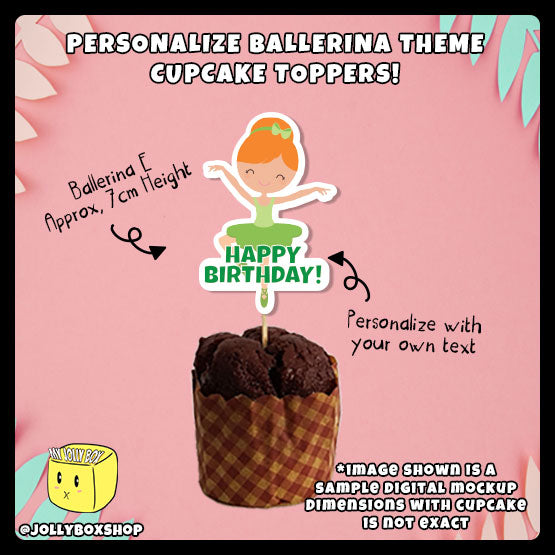 Digital Mockup of Personalize Design E Ballerina Theme Cupcake Topper