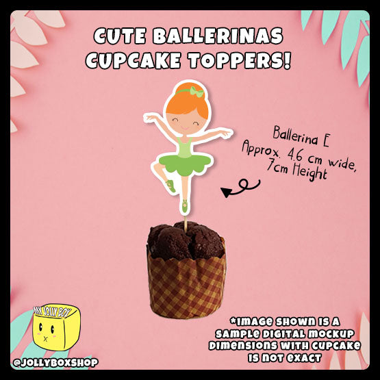 Digital Mockup of Cute Ballerina E Cupcake Topper with Dimensions