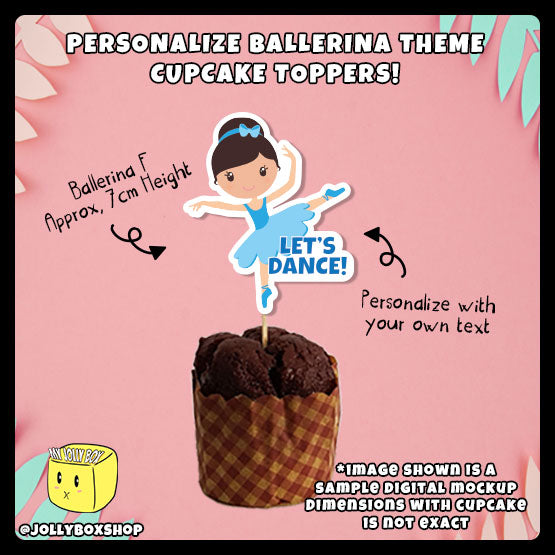 Digital Mockup of Personalize Design F Ballerina Theme Cupcake Topper