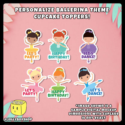 Digital Mockup of Personalize Ballerina Theme Cupcake Toppers Featured Image