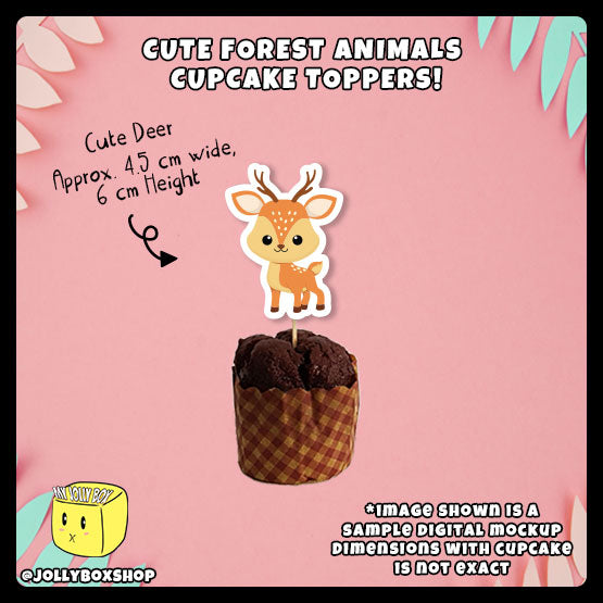 Digital mockup of cute deer cupcake topper with dimensions