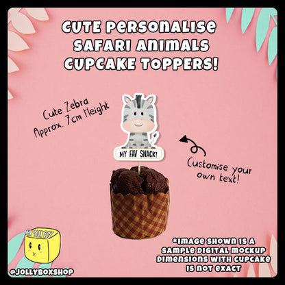 Digital mockup of personalize zebra cupcake topper with dimensions