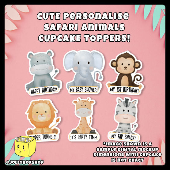 Digital mockup of personalize safari animals cupcake toppers featured image