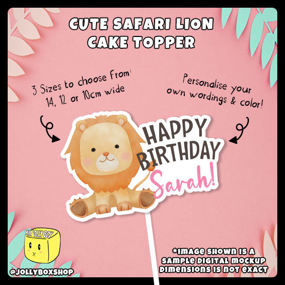 Digital mockup of a Personalized Cute Safari Lion Cake Topper