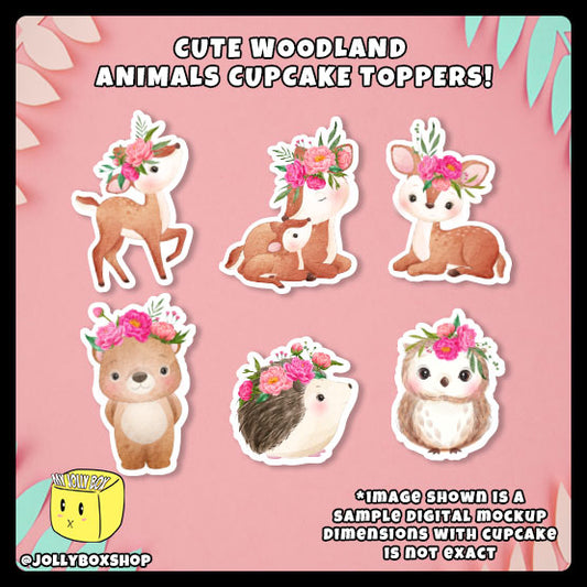 Digital Mockup of Cute Woodlands Animals Cupcake Toppers