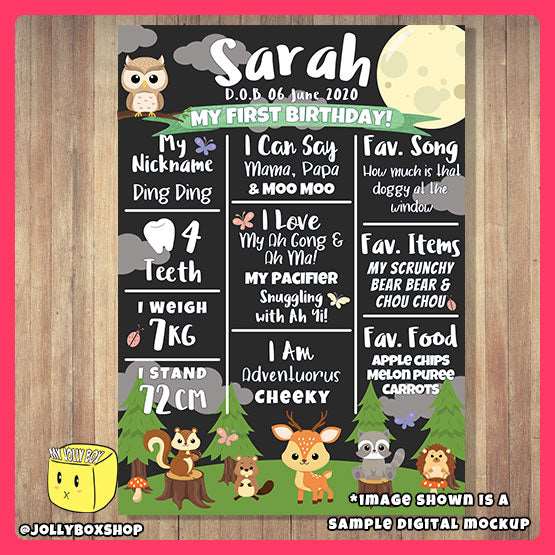Personalized Forest Animals Theme Milestone or Birthday Board