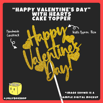 Digital mockup of a Happy Valentine's Day with Hearts Cake Topper