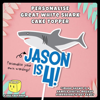 Personalised Great White Shark Theme Cake Topper
