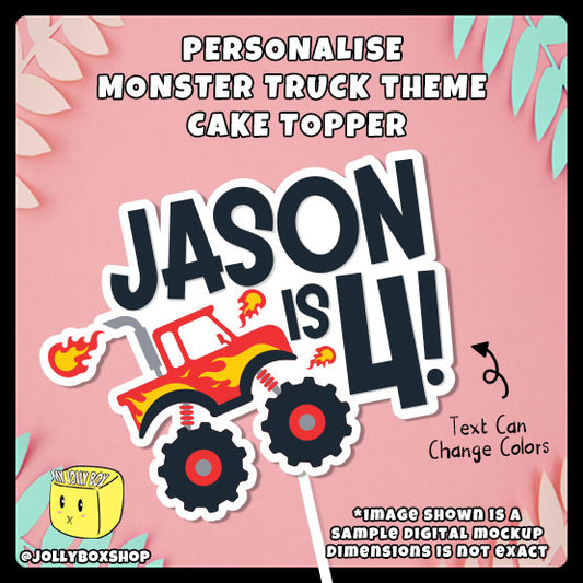 Digital mockup of a personalised monster truck theme cake topper featured image