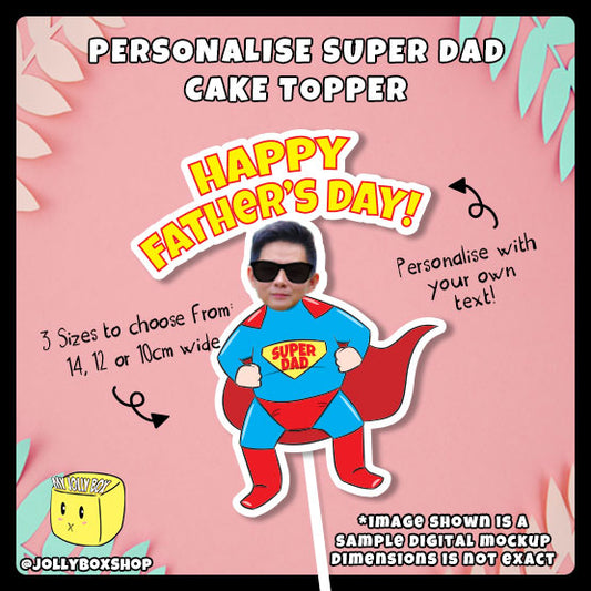 Digital mockup of a super dad cake topper featured image