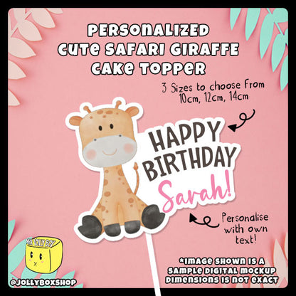 Digital mockup of a personalized cute safari giraffe cake topper featured image