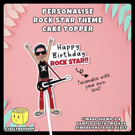 Digital mockup of a rockstar theme with photo cake topper