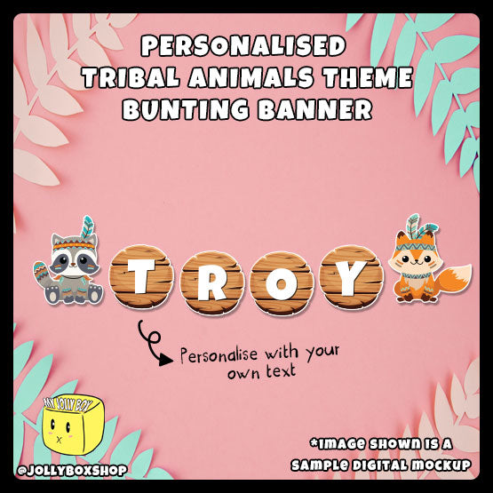 Digital mockup of cute tribal animals theme bunting banner featured image