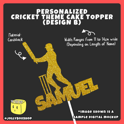 Digital mockup of personalized cricket theme cake topper design B