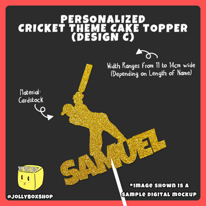 Digital mockup of personalized cricket theme cake topper design C
