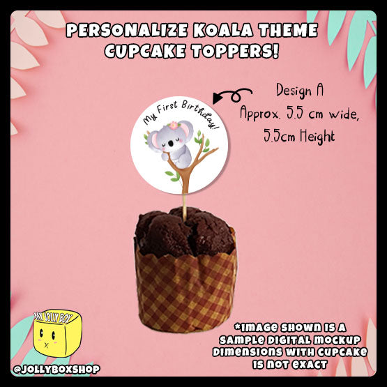 Digital Mockup of Cute Koala Theme Cupcake Topper Design A