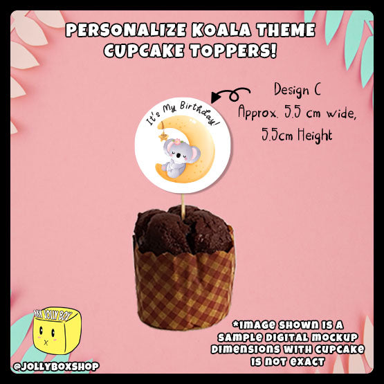 Digital Mockup of Cute Koala Theme Cupcake Topper Design C