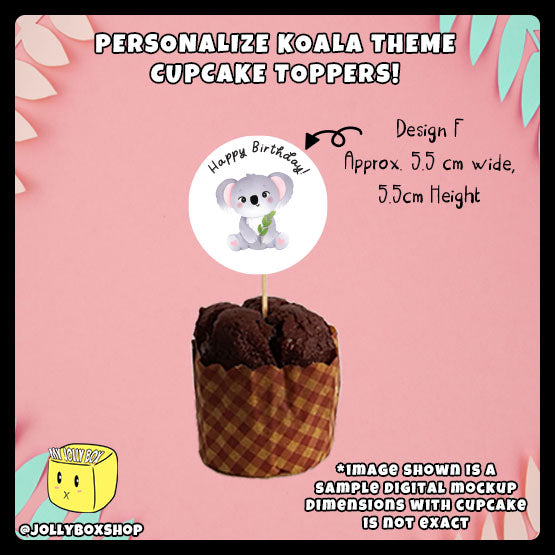 Digital Mockup of Cute Koala Theme Cupcake Topper Design F