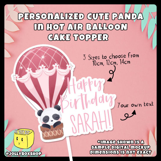 Digital mockup of a Personalized Cute Panda in Hot Air Balloon Cake Topper