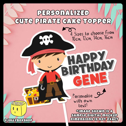 Digital mockup of a personalized cute pirate boy cake topper