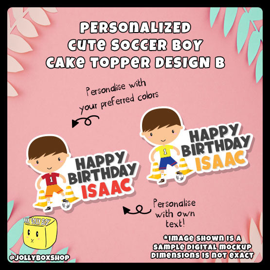 Digital Mockup of a Cute Soccer Boy Cake Topper In different colors