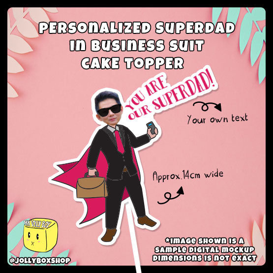 Digital mockup of Personalized Super Dad in Business Suit Cake Topper