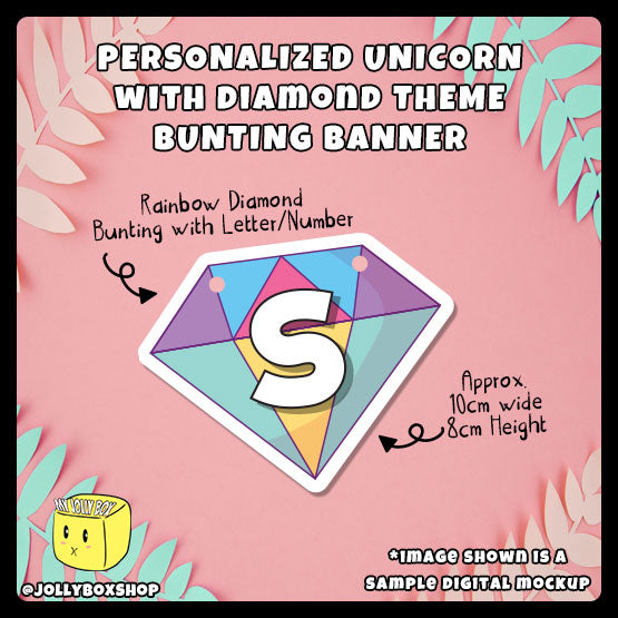 Digital mockup of Personalized Unicorn with Diamond Theme Bunting Banner_Diamond Bunting with Letter of Numnber