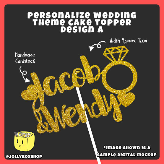 Digital mockup of a personalize wedding theme cake topper design A